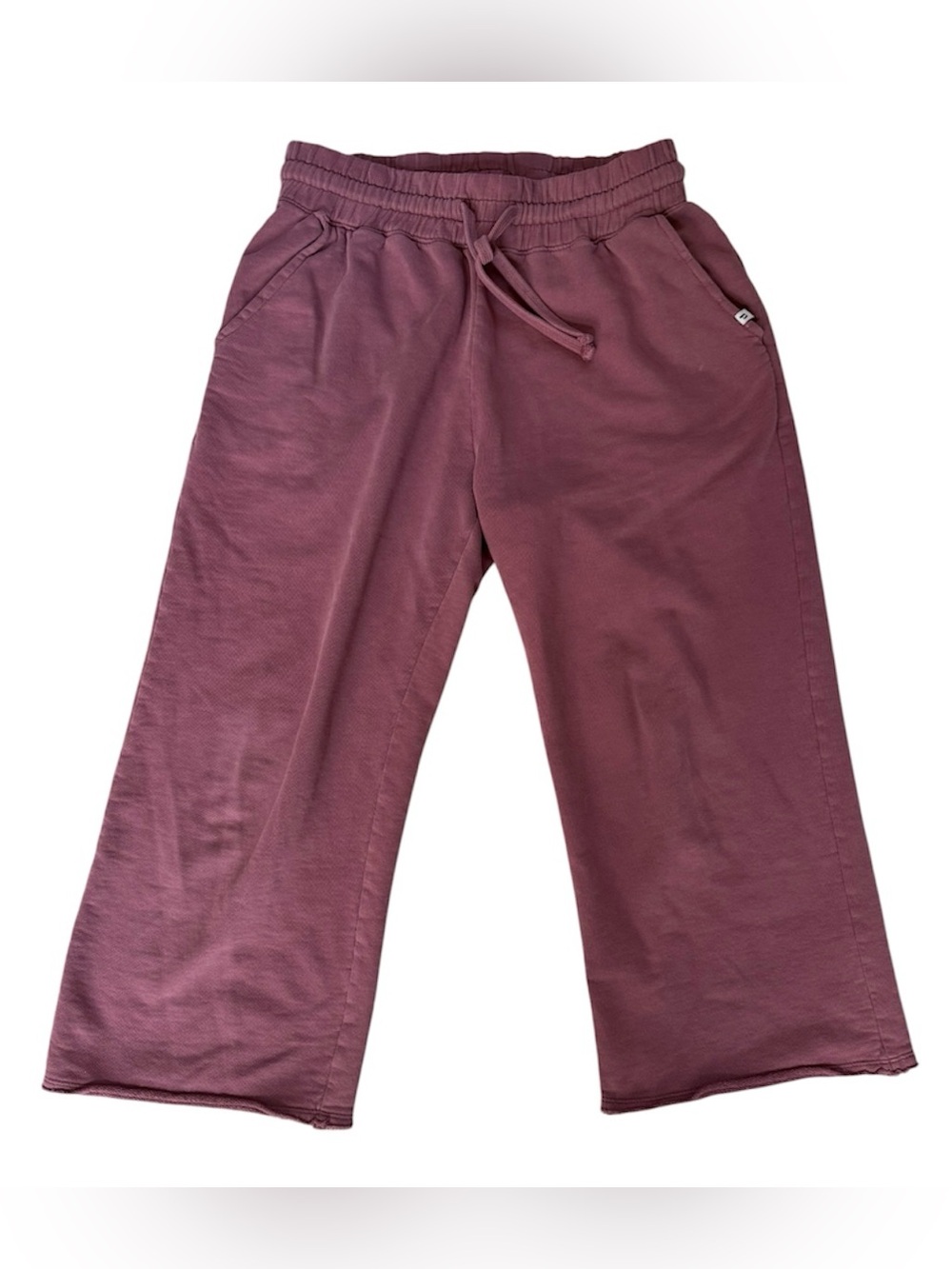 PACT Organic Cotton Cropped Wide Leg Lounge Pants Terry Knit Mauve Large